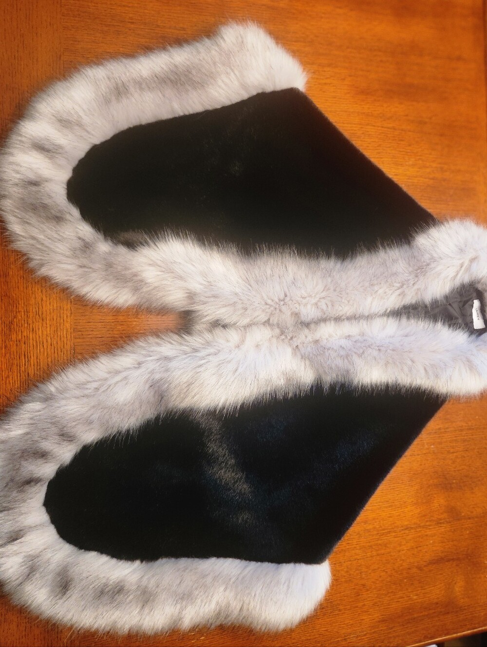 Black Faux Fur Capelet with Silver-Gray Trim!